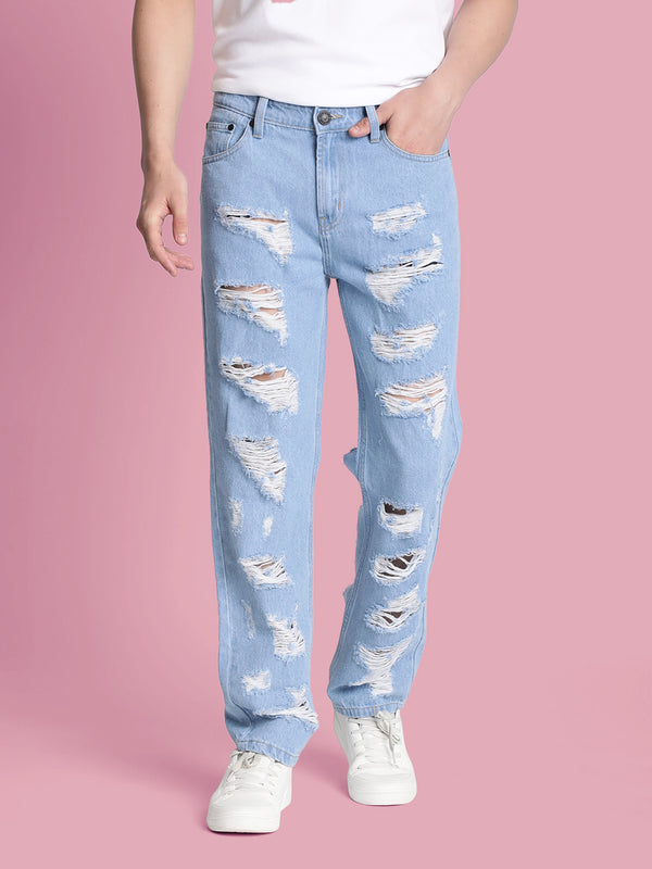 Men Blue Heavy Distressed Relaxed Fit Jeans