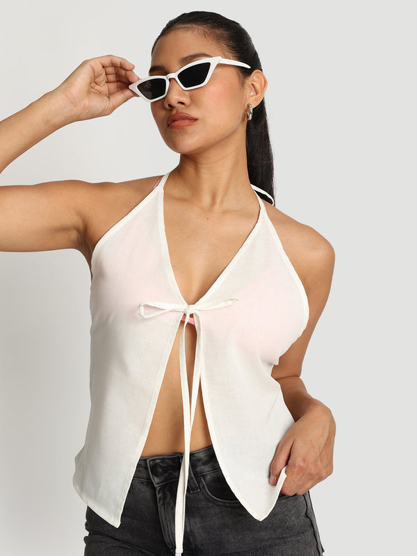 Women Halter neck front tie up adjustable top