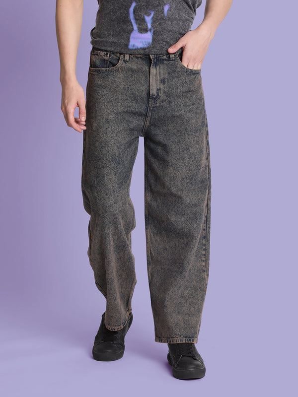 Men Blue-Tinted Baggy Fit Washed Jeans