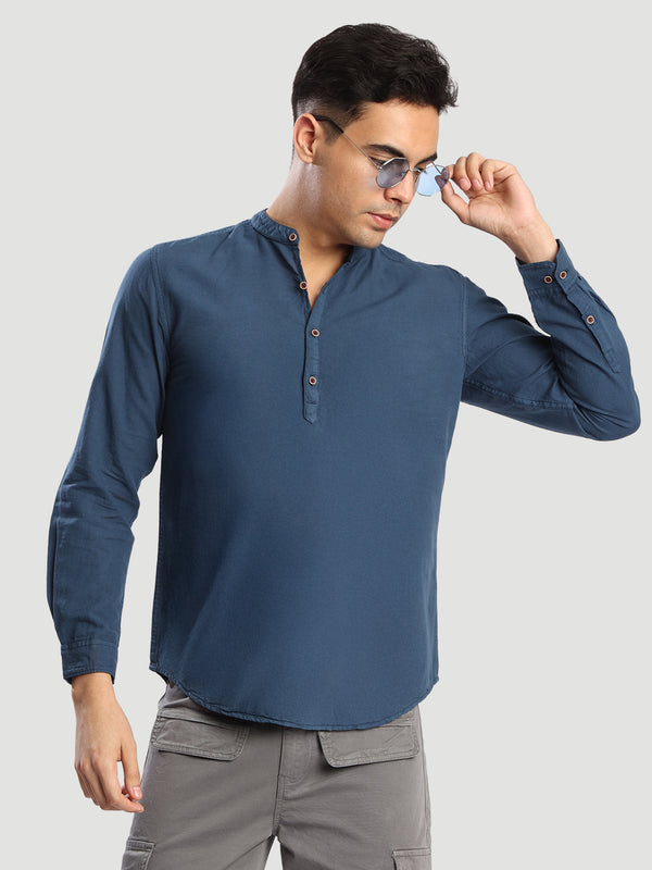 Men Cotton Linen mandrain collar slim fit Kurta