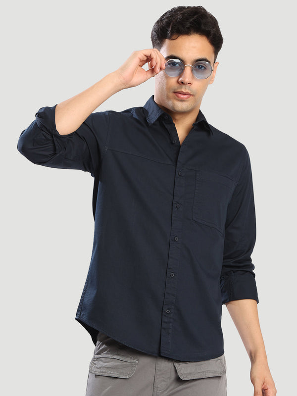 Men Navy Regular fit Casual shirt with brand Embroidery