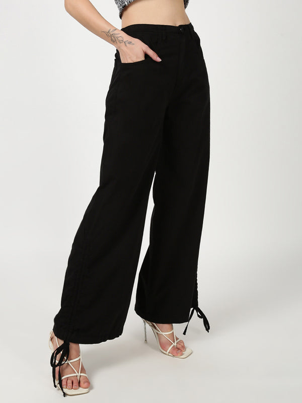 Women Black Light weight Wide leg Trousers