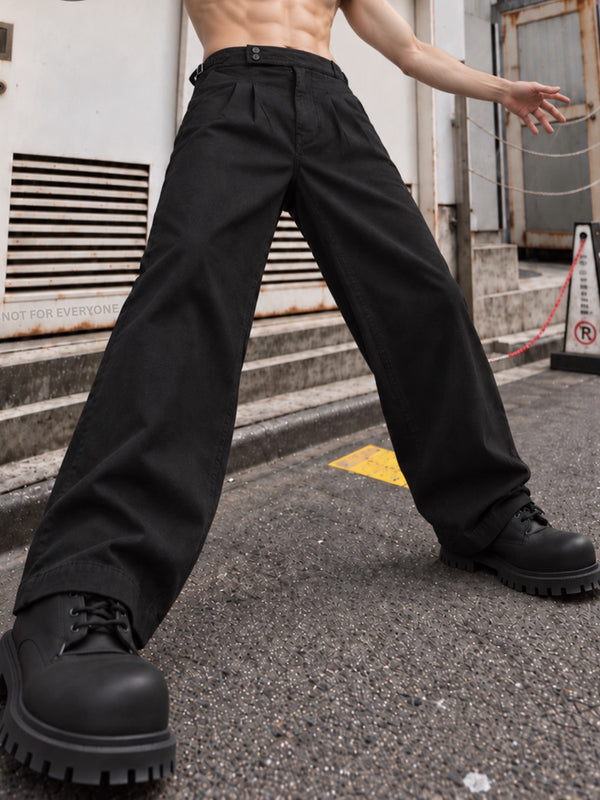Men Black Relaxed Korean Adjustable Trousers