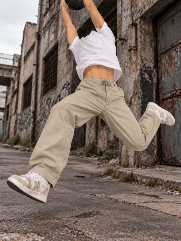 Men Cream Regular Fit Elasticated Casual Trousers
