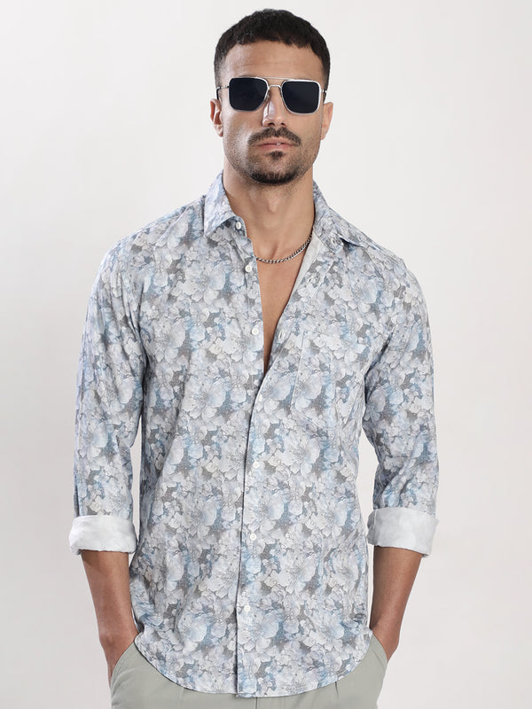 Men Blue Slim Fit Floral Print Shirt