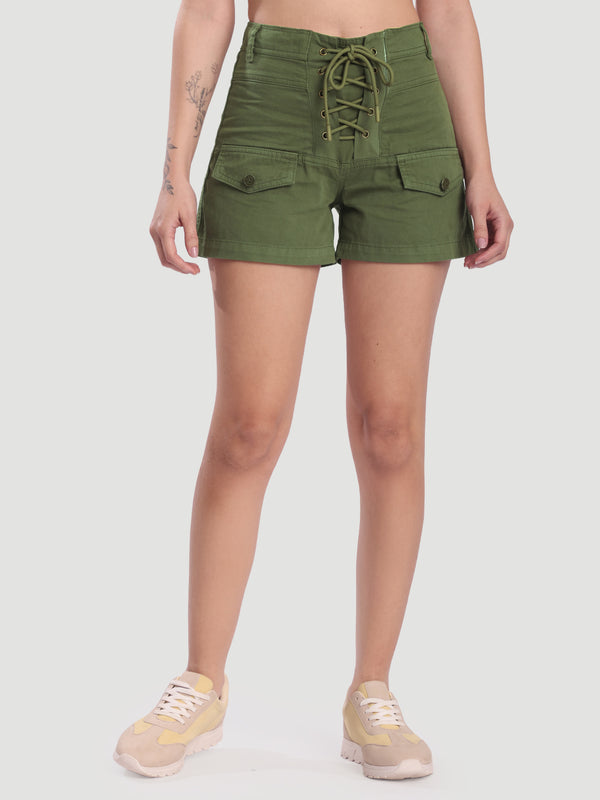 Womens Relaxed Olive Shorts