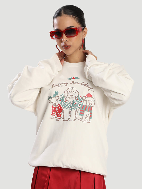 Women Relaxed Fit Fleece Sweatshirt With Graphic Print