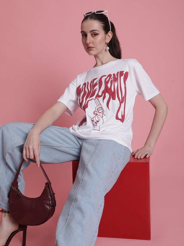 Women WhiteLTypography Pritned T Shirt