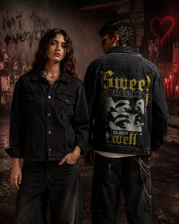 Unisex Mood Switch Relaxed Denim Jacket with Swappable Graphic Patch