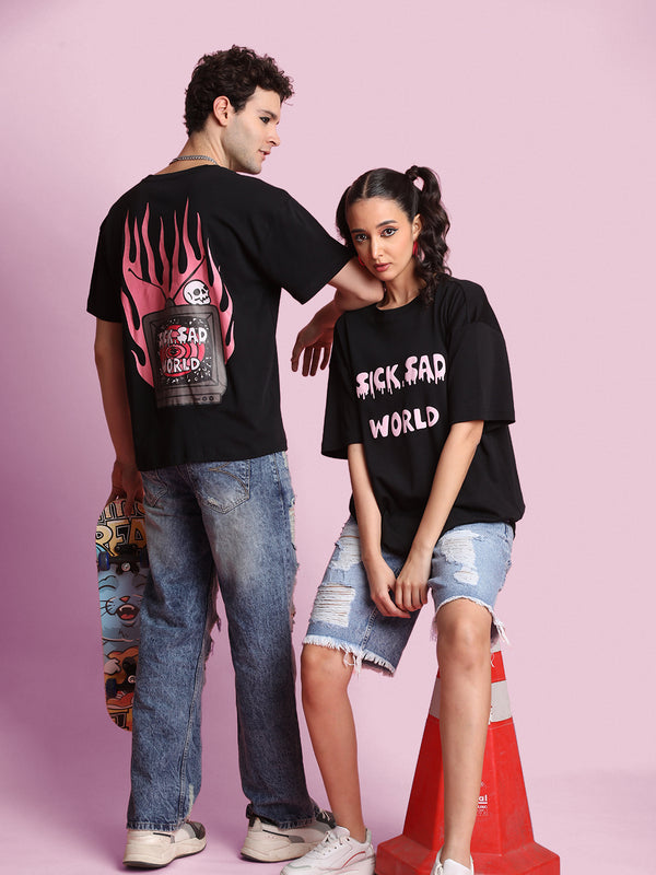Women Oversize Fit Black "Sick Sad World" Halloween T-Shirt