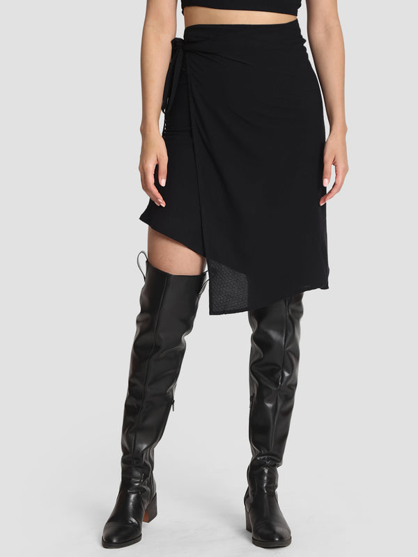 Women Solid Slim Fit Side Tie Up Mini Skirt