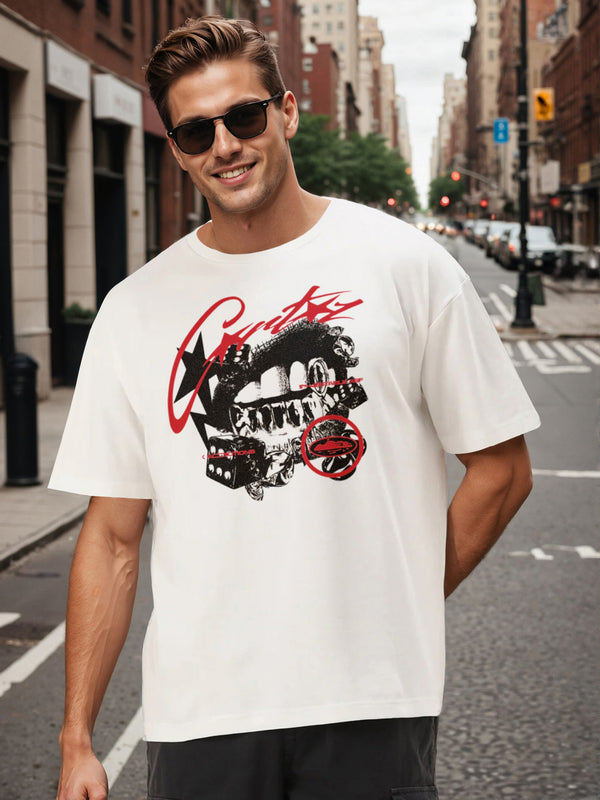 Men White Graphic Print Oversize T Shirt