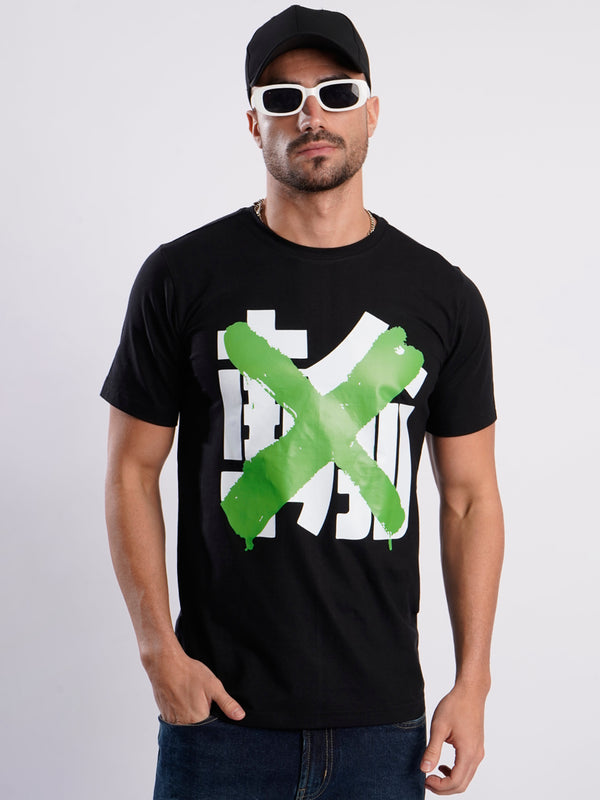 Men Black Cotton Lycra Graphic Print T Shirt
