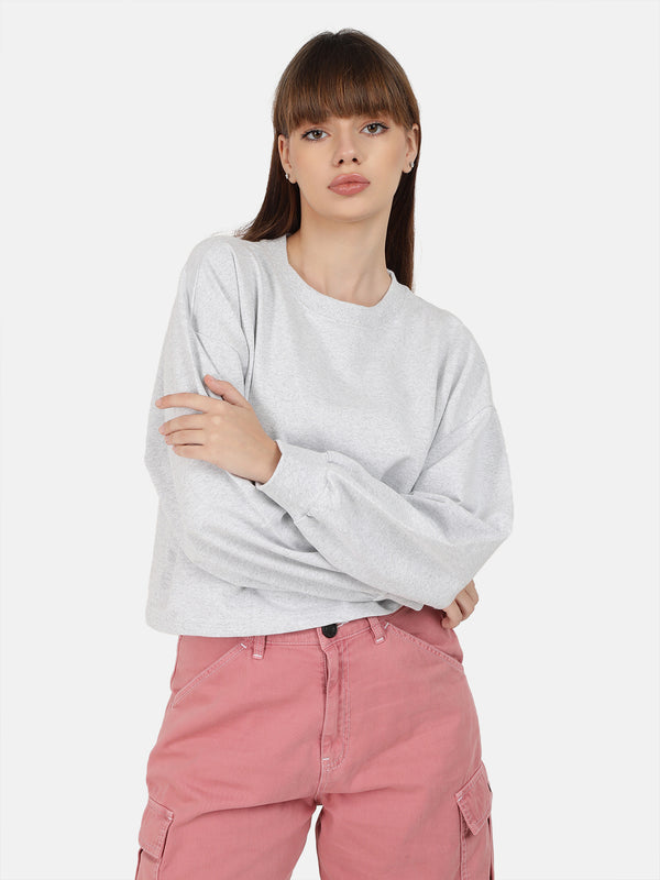 Women White Oversized Cropped Sweatshirt