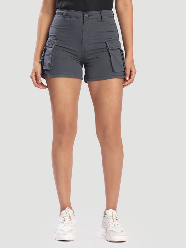 Women Dark Grey Cargo Shorts
