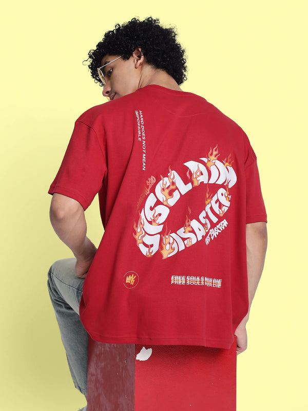 Men Red Graphic Print Oversize T Shirt