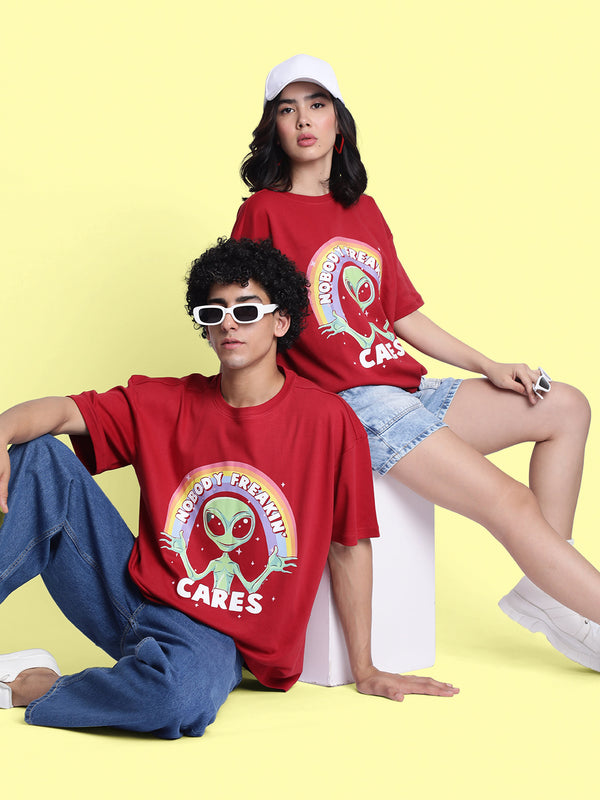 Men Red Grapic Print Oversize T Shirt