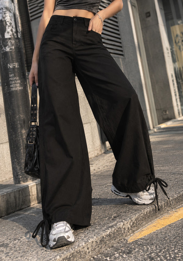 Women Black Light weight Wide leg Trousers
