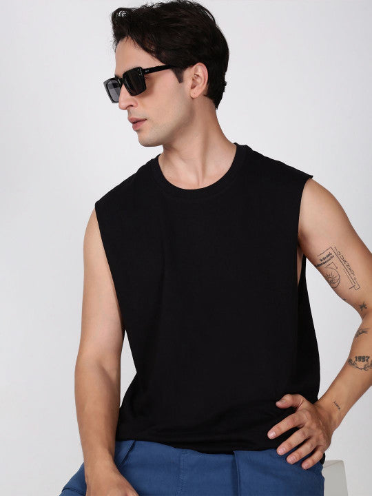 Round Neck Sleeveless Relaxed Fit Cotton T-shirt
