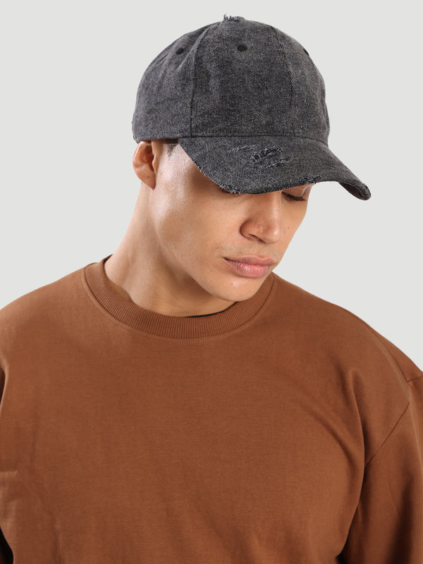 Men black denim Base ball cap