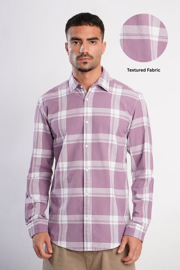 Men Pink Checked Slim Fit Textured  Shirt