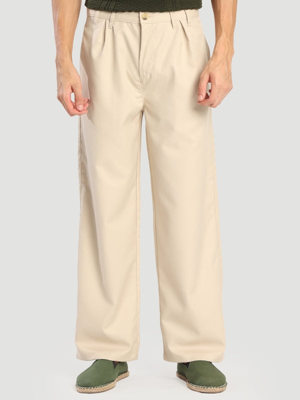 Mens Cream relaxed side pleated korean style chino