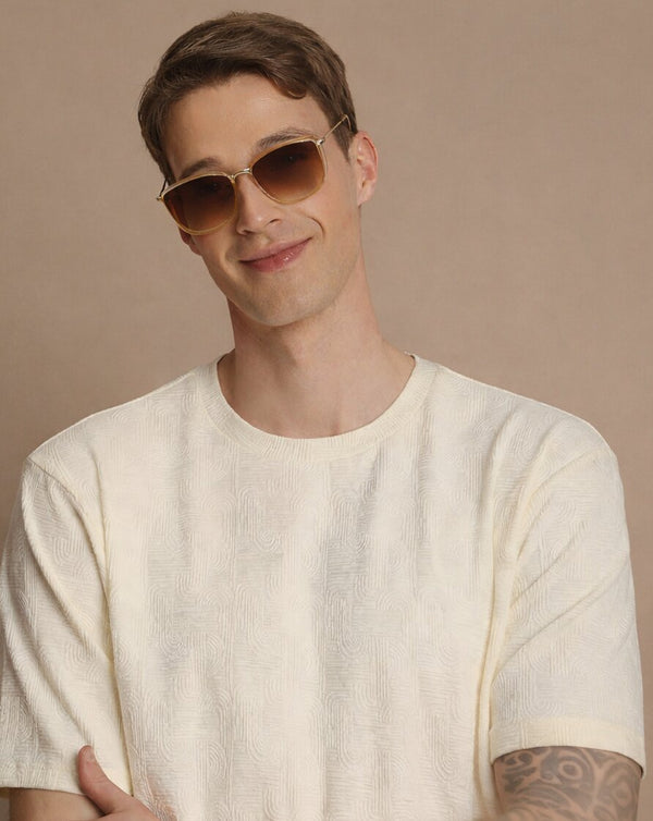 Men White Solid Relaxed Fit T-Shirt