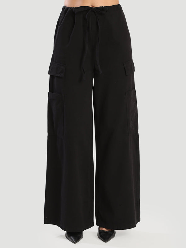 Women Wide Leg Cargo Trouser With Drawstring