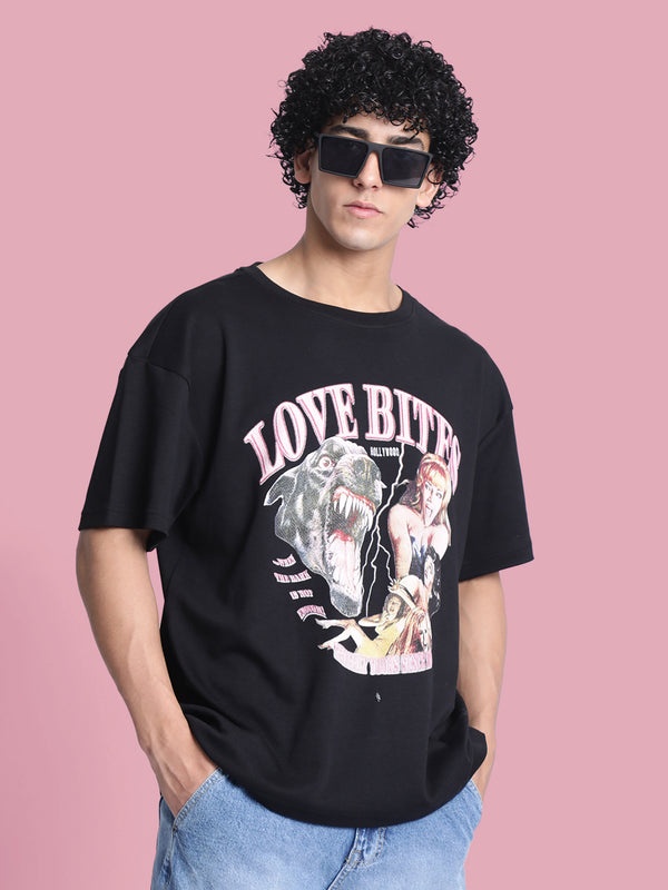 Men Black Graphic Print Oversize T Shirt