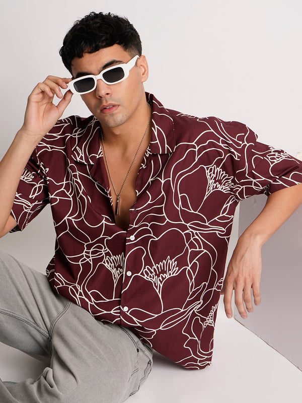 Men Maroon and White Resort collar Shirt