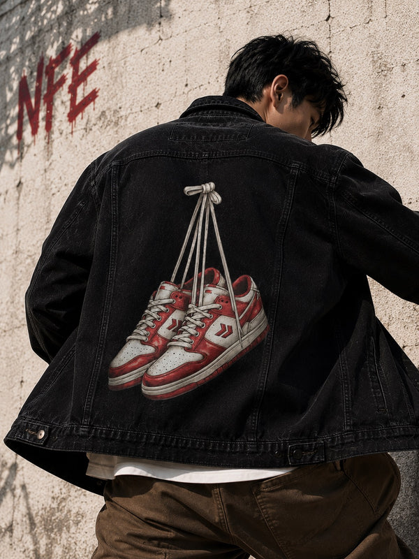 Unisex Mood Switch Relaxed Denim Jacket with Swappable Graphic Patch