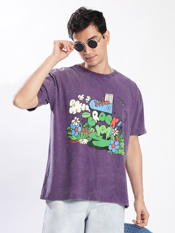 Men Purple Acid-Wash Graphic Regular Fit T-shirt