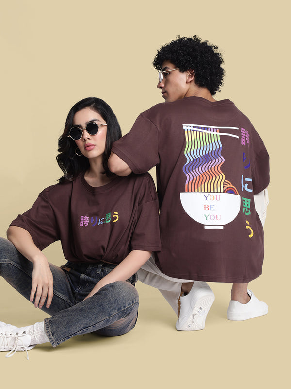 Men Brown Grapic Print Oversize T Shirt
