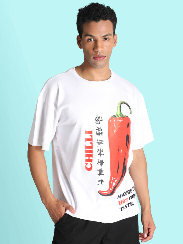 Men White Oversized Graphic T-Shirt