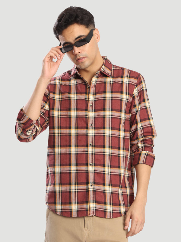 Men Relaxed Fit Maroon Checked Casual Shirt