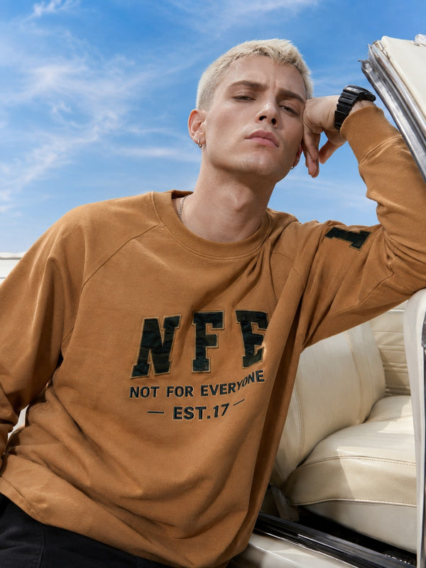 Men Relaxed Mustard Embroidered Sweatshirt