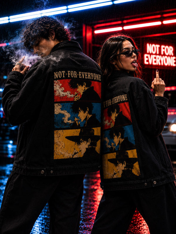 Unisex Mood Switch Relaxed Denim Jacket with Swappable Graphic Patch