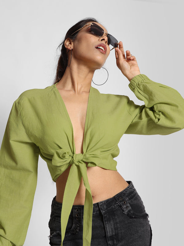 Women Regular Fit Cropped Casual Wrap On Top