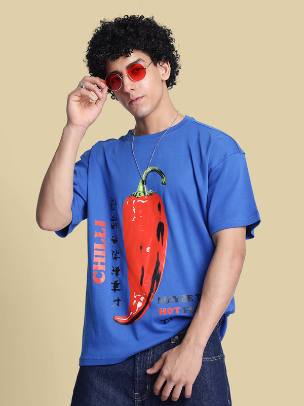 Men Blue Graphic Print Oversize T Shirt