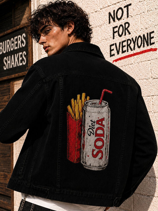 Unisex Mood Switch Relaxed Denim Jacket with Swappable Graphic Patch