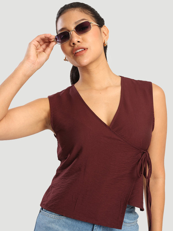 Women Over lap Maroon  Adjustable Top with side knot
