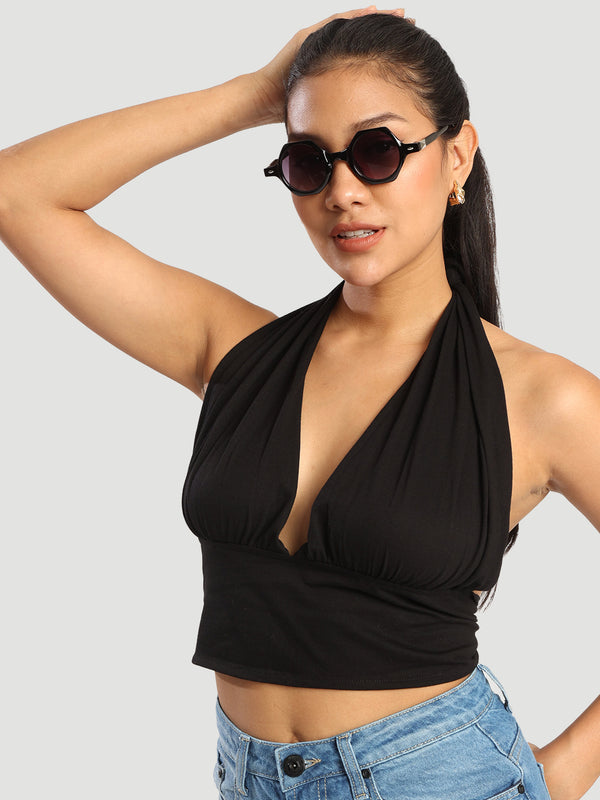 Women Black adjustable Halter neck top