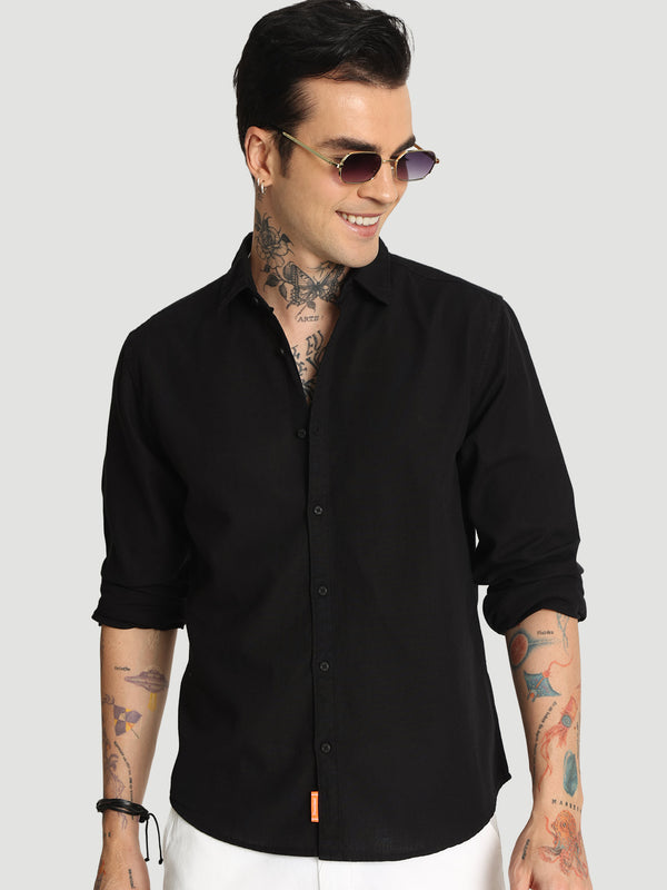 Men Regular Fit Solid Linen Casual Shirt