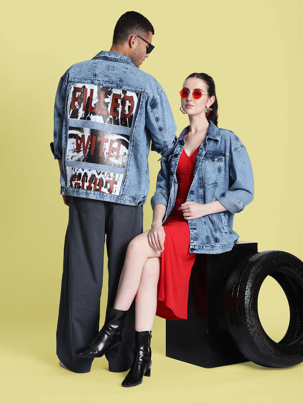 Unisex Oversized Denim Jacket With Swappable Graphic Patch