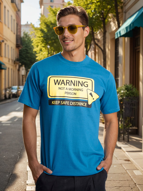 Men Blue Typography Print Cotton T Shirt