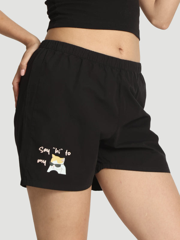 Women Solid Mid-Rise Relaxed Fit Graphic Lounge Boxer Shorts