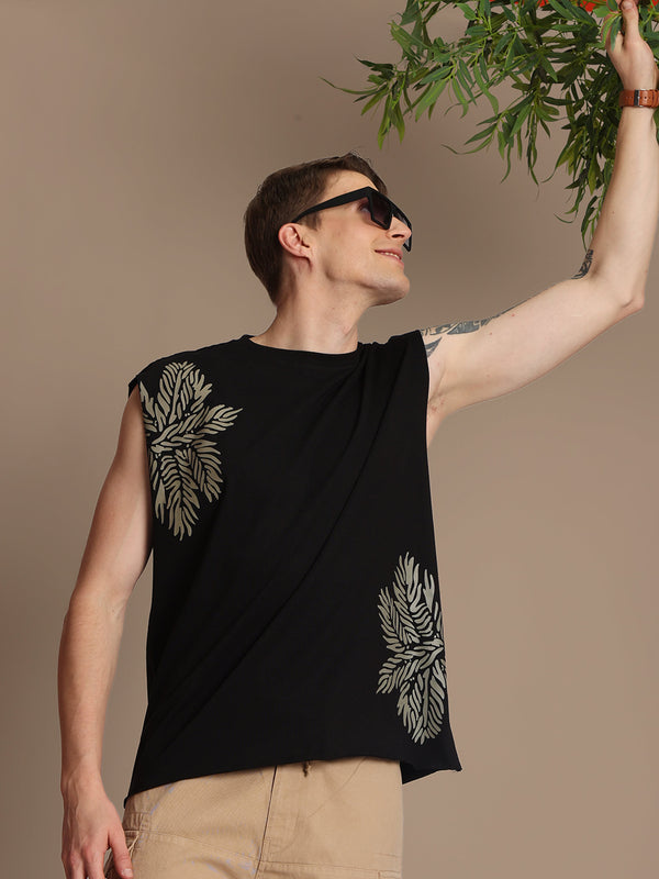 Men Black Oversize Graphic Printed T-Shirt