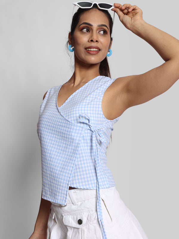 Women Slim Fit Wrap Style Sleeveless Top