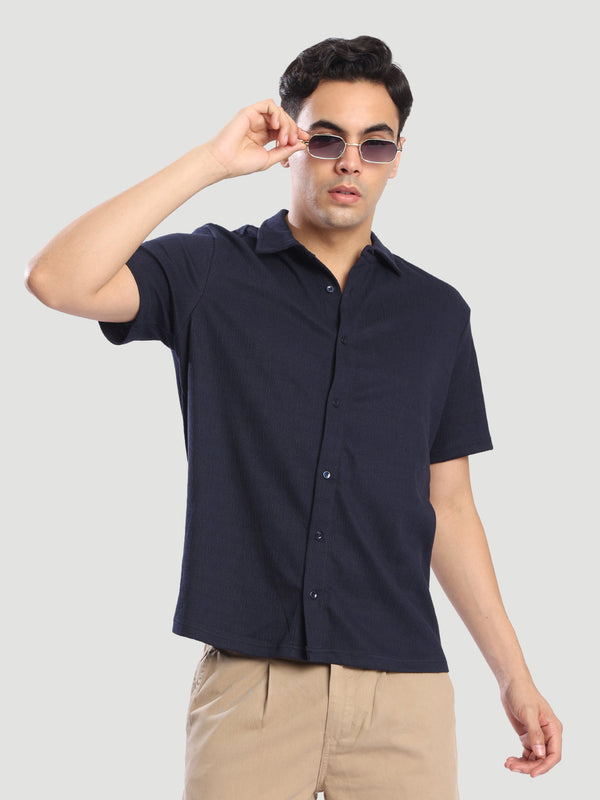 Men Crushed look Half Sleeve Knitted Shirt