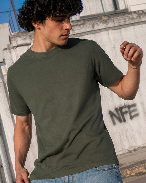 Mens Green Solid T-shirt